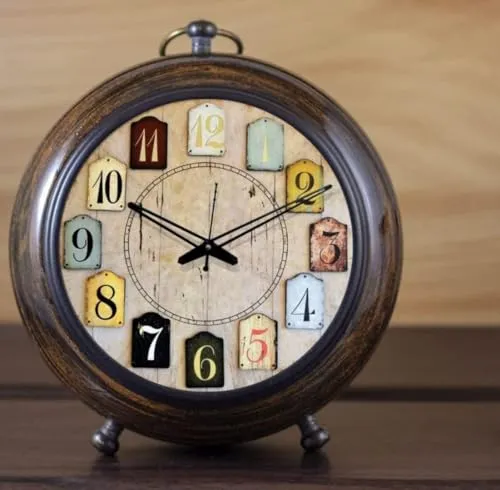 Vintage Style Analog Table Clock with Colourful Number Plaques, 15 cm Diameter Without Any Battery or Sell.