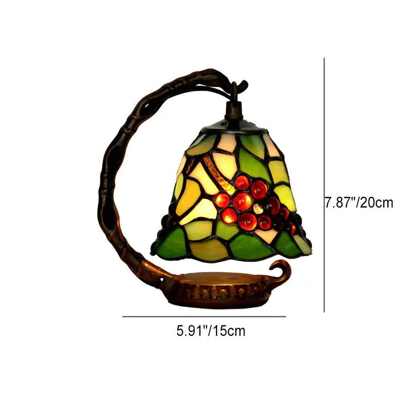 Vintage Tiffany Grape Stained Glass Metal Base 1-Light Table Lamp