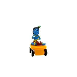 Vrindavanstore.in Charming Little Krishna Eating Makhan on Car | Colorful Tabletop Decor/Divine Decor for Your Home Decor/Office Decor/Car Dashboard Showpiece-Pack of 1(Multicolor)