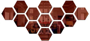 Wall1ders 13 Hexagon (Each Hexagon Size 10.5 cm x 12 cm) Hexagon mirror wall stickers, mirror stickers for wall, acrylic mirror wall decor sticker, wall mirror stickers, hexagonal mirror wall sticker. (Brown)