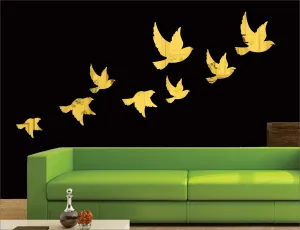 Wall1ders 8 Flock Birds, Mirror Stickers for Wall, Acrylic Mirror Wall Decor Sticker, Wall Mirror Stickers, Acrylic Stickers, Wall Stickers for Hall Room, Bed Room, Kitchen. (Golden)