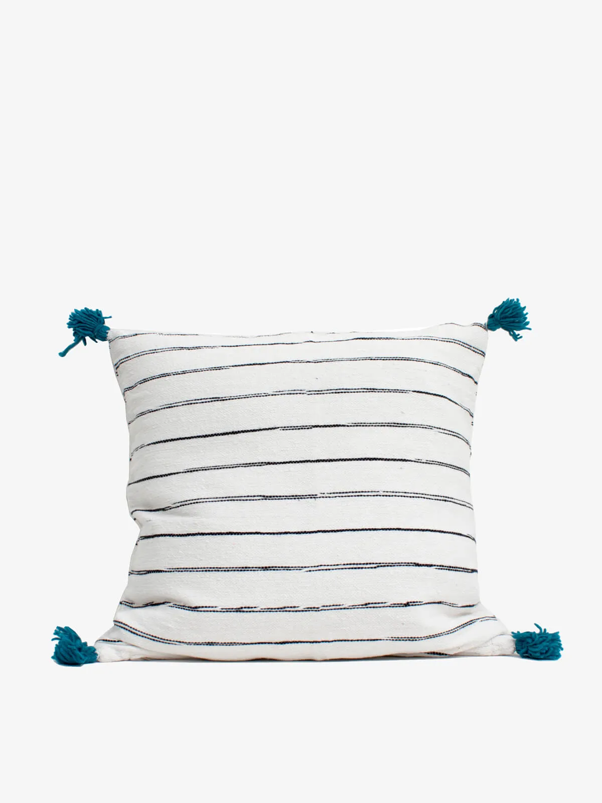 White Cotton Scribble Stripe Square Cushion Cover, Blue