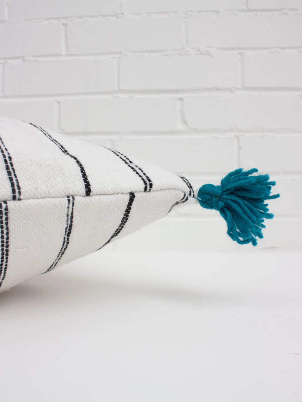 White Cotton Scribble Stripe Square Cushion Cover, Blue