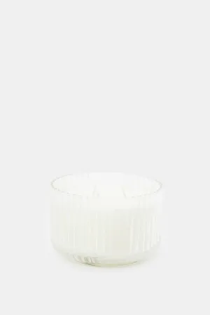 White Embossed Glass Candle Jar