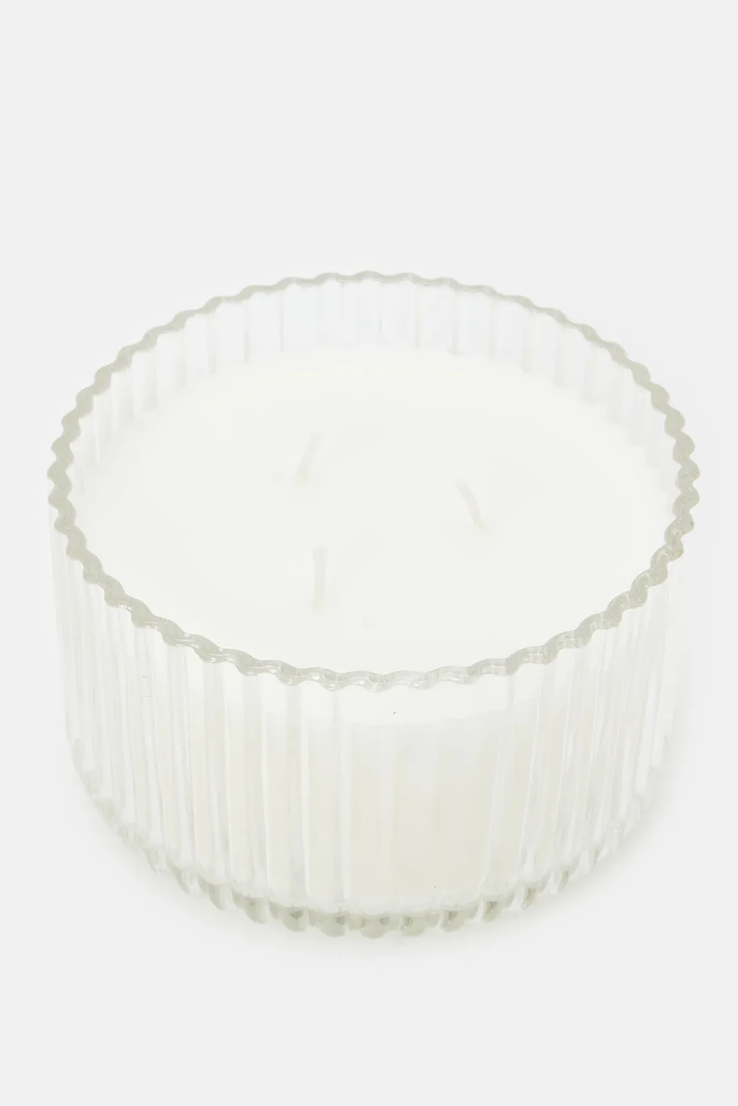 White Embossed Glass Candle Jar