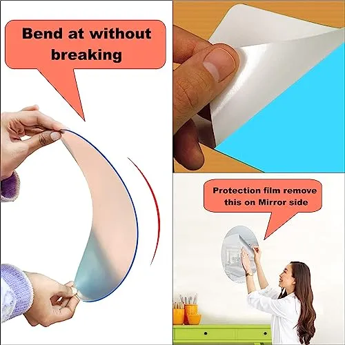 wolkwogg Oval Shape Adhesive Mirror Sticker for Wall on Tiles Bathroom Bedroom Living Room Basin Mirror Bathroom Wall Mirror Stickers Unbreakable Plastic Wall Mirror New (3)