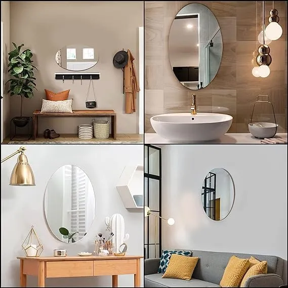 wolkwogg Oval Shape Adhesive Mirror Sticker for Wall on Tiles Bathroom Bedroom Living Room Basin Mirror Bathroom Wall Mirror Stickers Unbreakable Plastic Wall Mirror New (3)