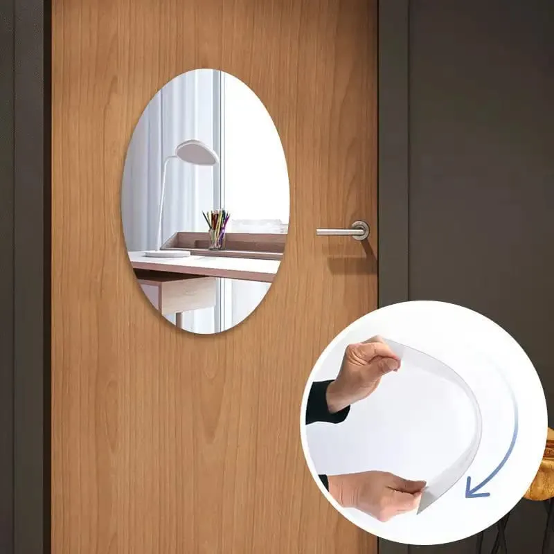 wolkwogg Oval Shape Adhesive Mirror Sticker for Wall on Tiles Bathroom Bedroom Living Room Basin Mirror Bathroom Wall Mirror Stickers Unbreakable Plastic Wall Mirror New (3)