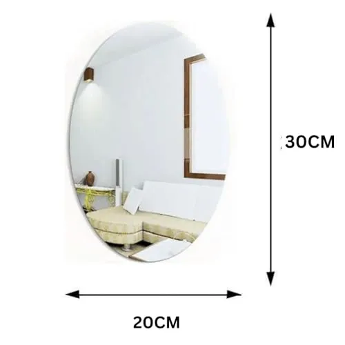wolkwogg Oval Shape Adhesive Mirror Sticker for Wall on Tiles Bathroom Bedroom Living Room Basin Mirror Bathroom Wall Mirror Stickers Unbreakable Plastic Wall Mirror New (3)