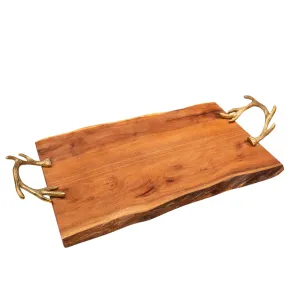 Wood Tray with Gold Antler Handles