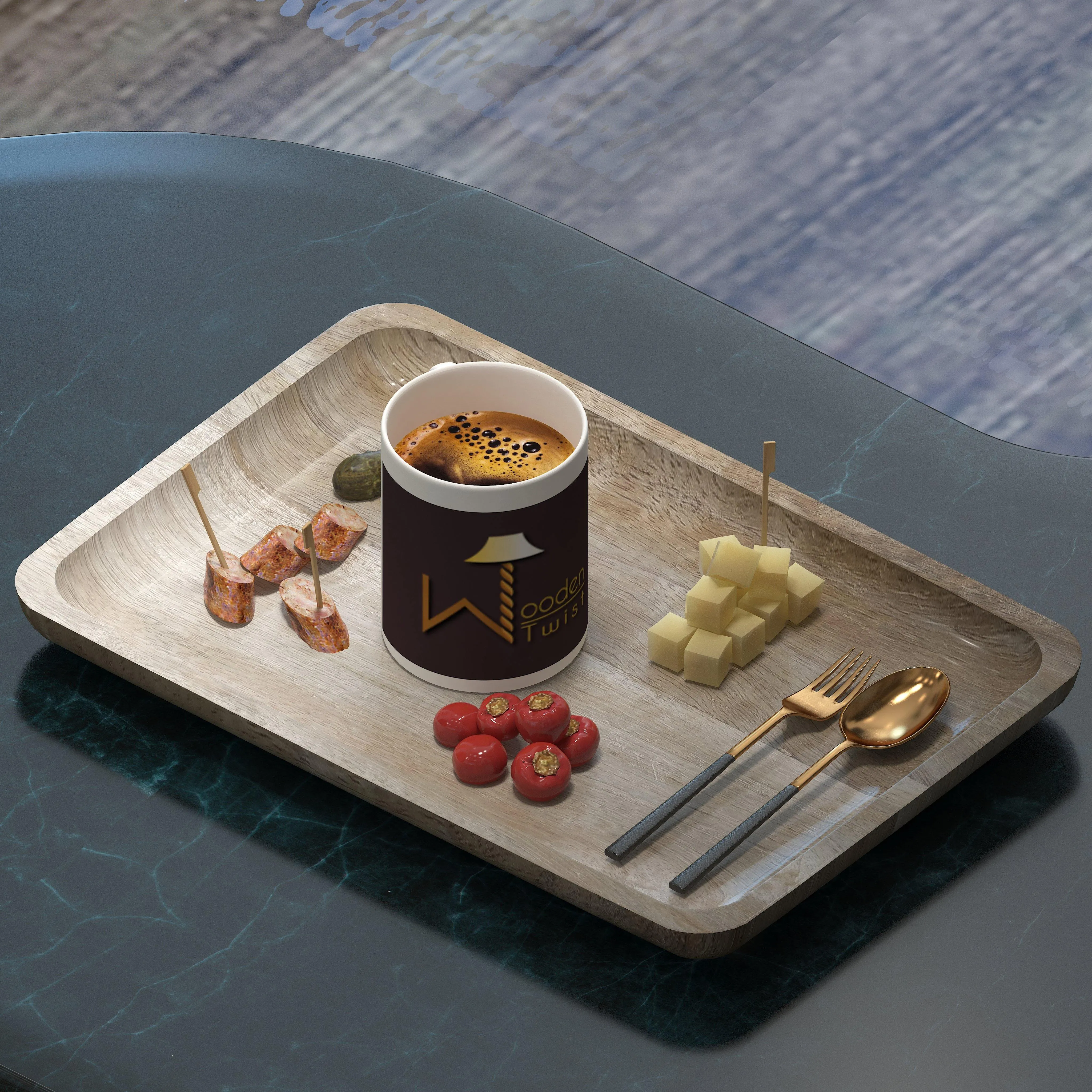 Wooden Twist Classic Solid Mango Wood Premium Serving Tray Platter