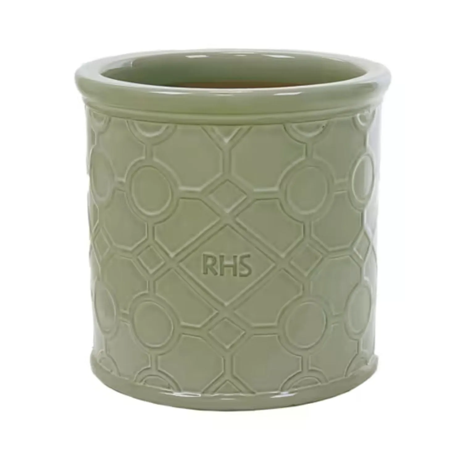 Woodlodge 18cm Mint Green RHS Cylinder Lattice Glazed Pot