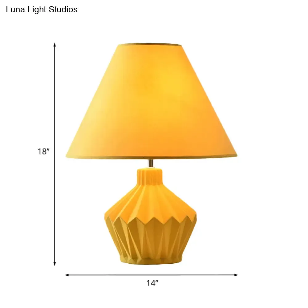 Yellow Ceramic Nightstand Light - Origami Diamond 1-Bulb Table Lamp - Country Style
