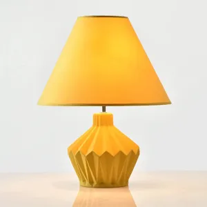 Yellow Ceramic Nightstand Light - Origami Diamond 1-Bulb Table Lamp - Country Style