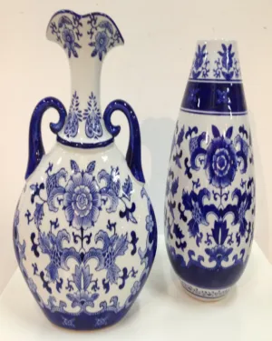Zora Blue and White Vases Set of 2 - Angie Homes